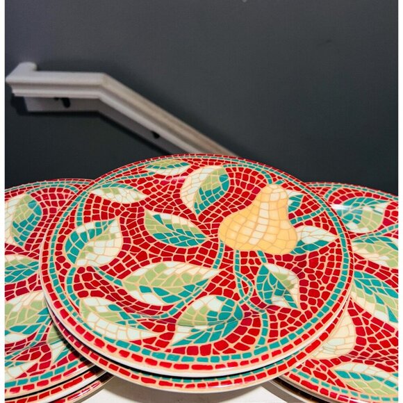 Pier 1 Mosaic Fruit Salad Plates|Set of 8|Made in Italy8.25" Round|Fruit Pattern - Picture 8 of 11